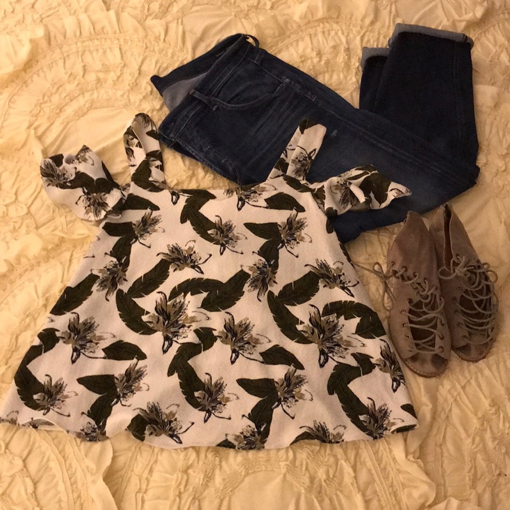 Summer Print Cold Shoulder Top